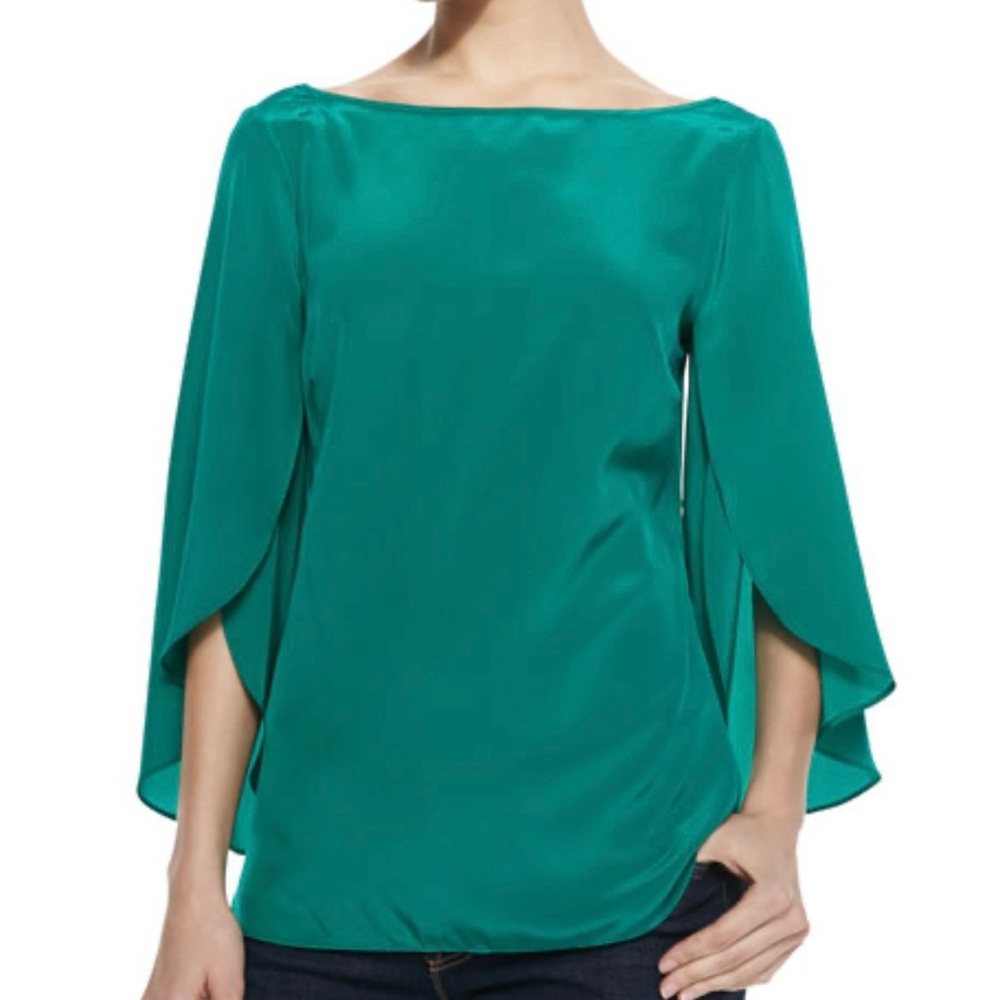 Milly Butterfly-Sleeve Silk Top in Green Size 6
